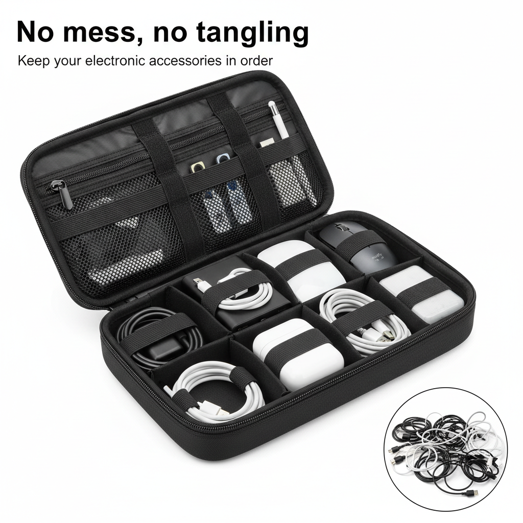 Electronic Organizer Cord Pouch, Travel Cable Charger Phone Accessories Bag Organizer Roll up Tech Carrying Case for USB Cables