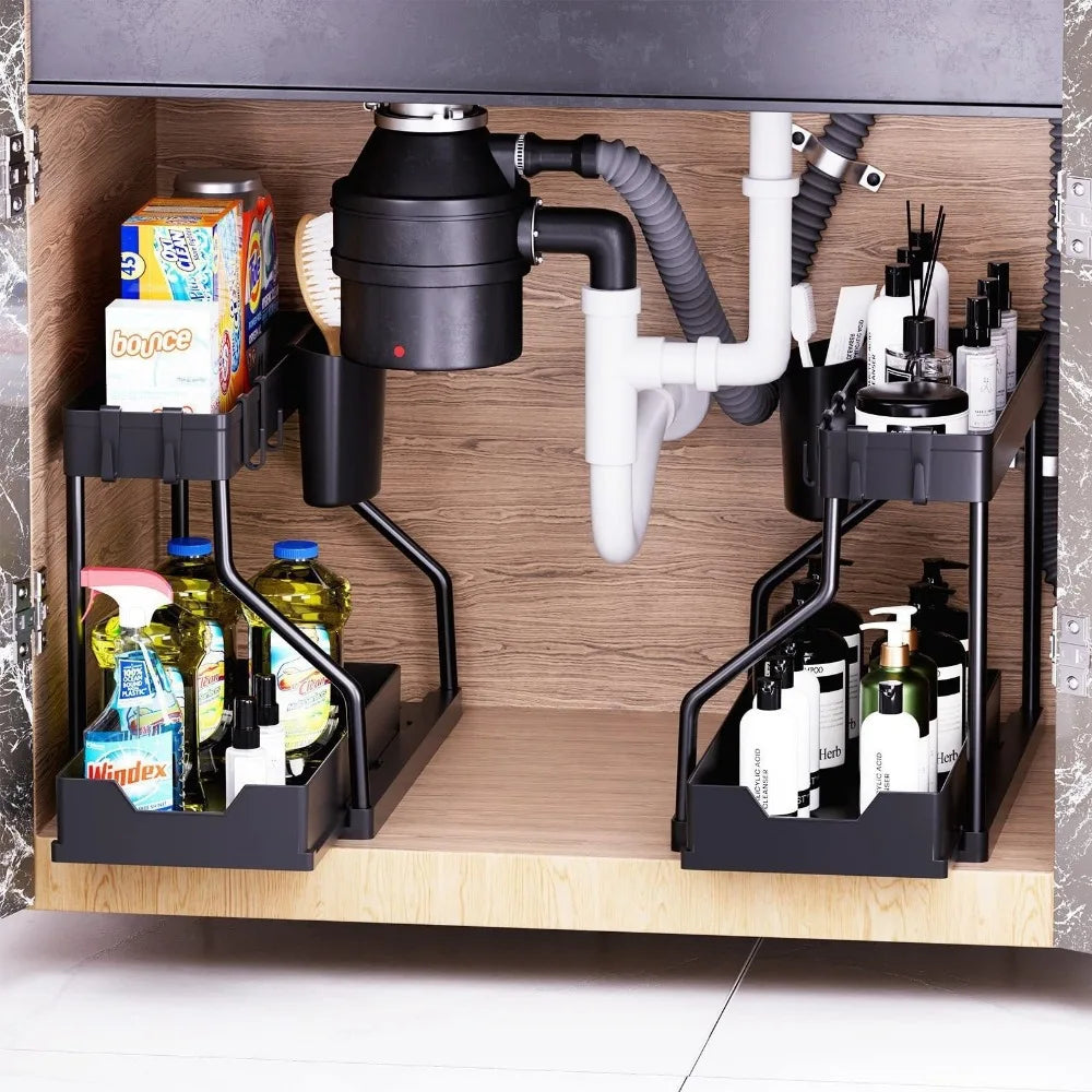 Under Sink Organizer - 2-Tier Pull-Out Storage Rack for Kitchen & Bathroom