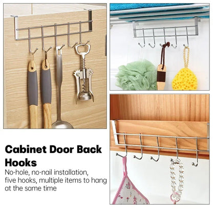 No Drill Over Door Hooks 5 Hooks Heavy Duty Organizer Space-Saving Wall Hanger for Coat Key Towel in Closet Bedroom Hallway