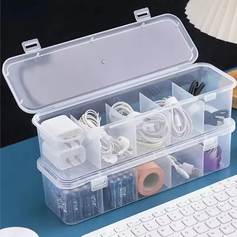 Clear Cable Organizer Box with Lid - Desktop Cord Storage Case