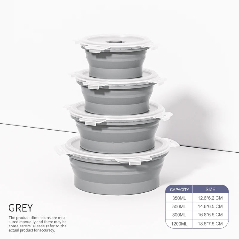 Collapsible Silicone Food Containers Set of 4 - Foldable Lunch Boxes with Lids