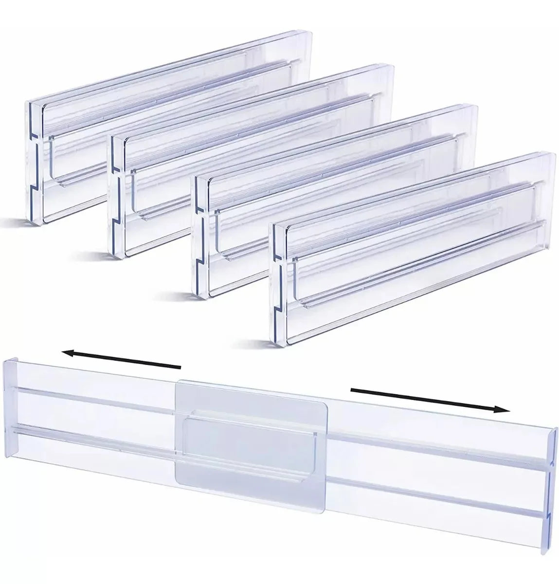 Adjustable Drawer Dividers 4-Pack - Expandable Organizers for Kitchen & Bathroom