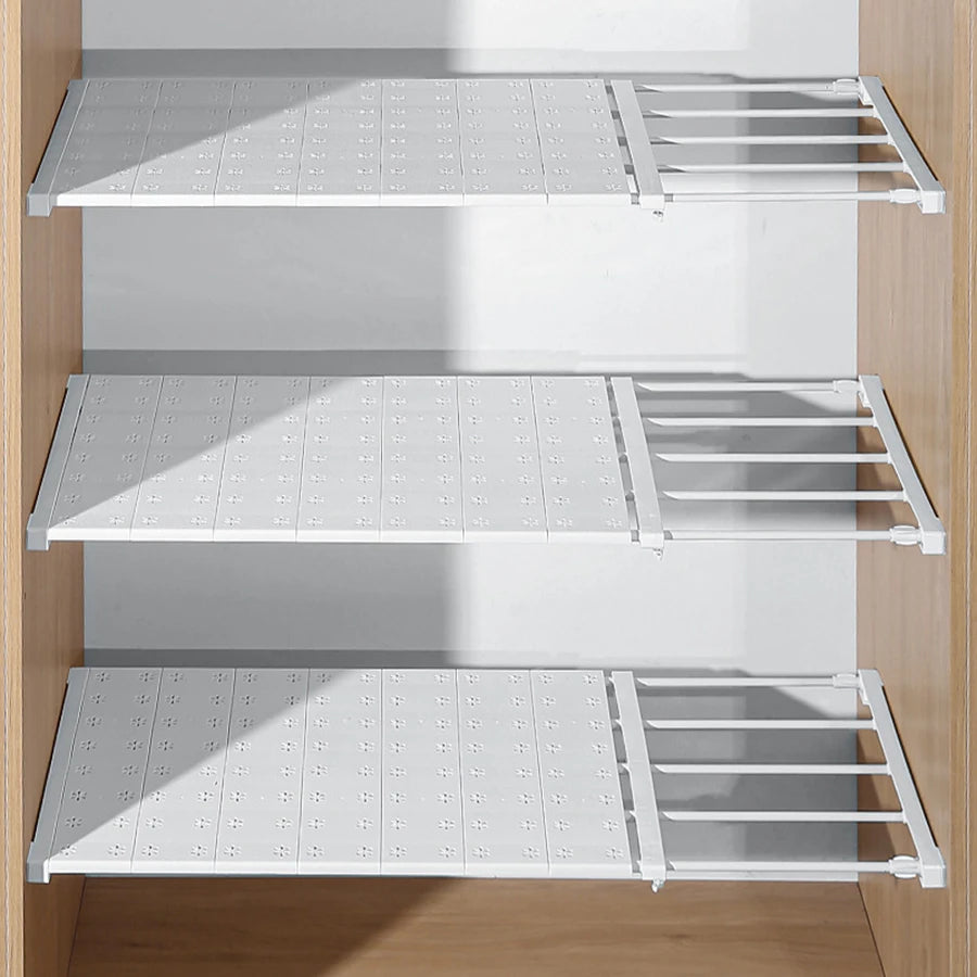 Adjustable Closet Shelf Organizer - Expandable Tension Rod Storage Rack