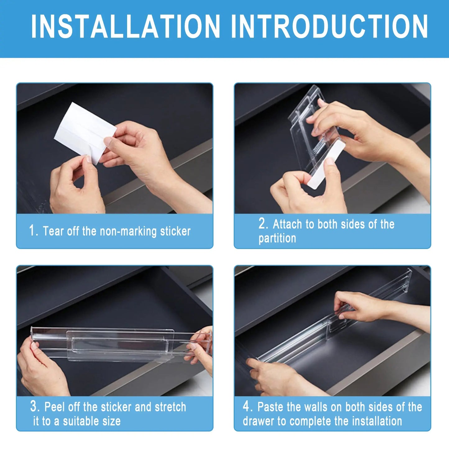 Adjustable Drawer Dividers 4-Pack - Expandable Organizers for Kitchen & Bathroom