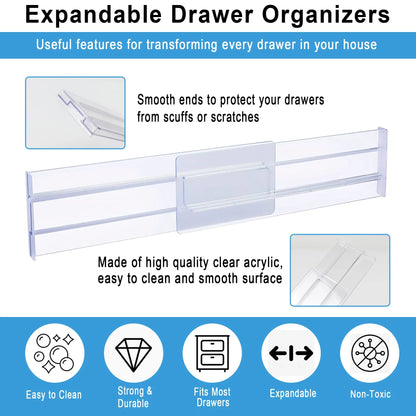 Adjustable Drawer Dividers 4-Pack - Expandable Organizers for Kitchen & Bathroom