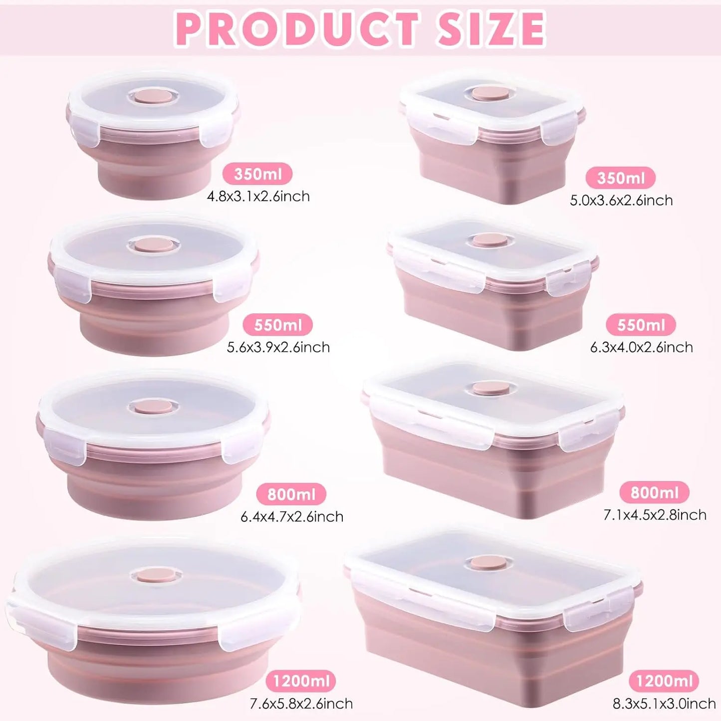 Collapsible Silicone Food Containers Set of 4 - Foldable Lunch Boxes with Lids