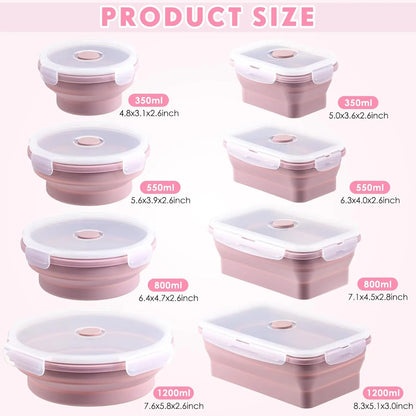 Collapsible Silicone Food Containers Set of 4 - Foldable Lunch Boxes with Lids