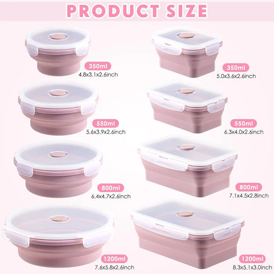 Collapsible Silicone Food Containers Set of 4 - Foldable Lunch Boxes with Lids