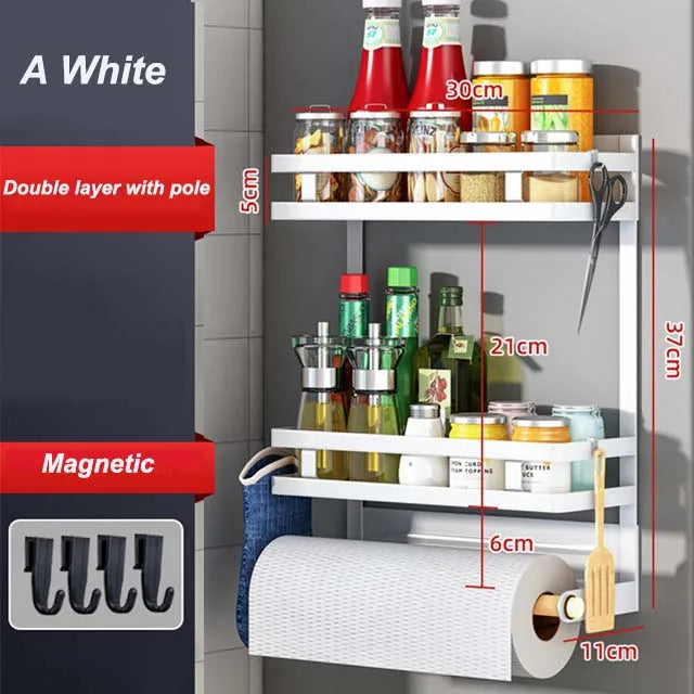 Magnetic Refrigerator Side Shelf - 2-Layer Kitchen Storage Organizer