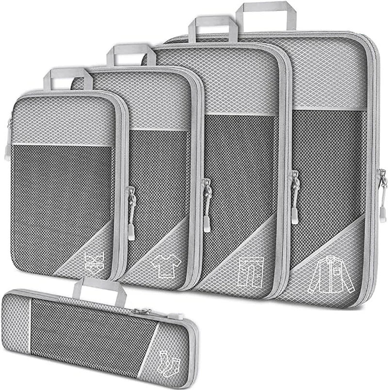Compression Packing Cubes Set - Expandable Mesh Travel Luggage Organizers