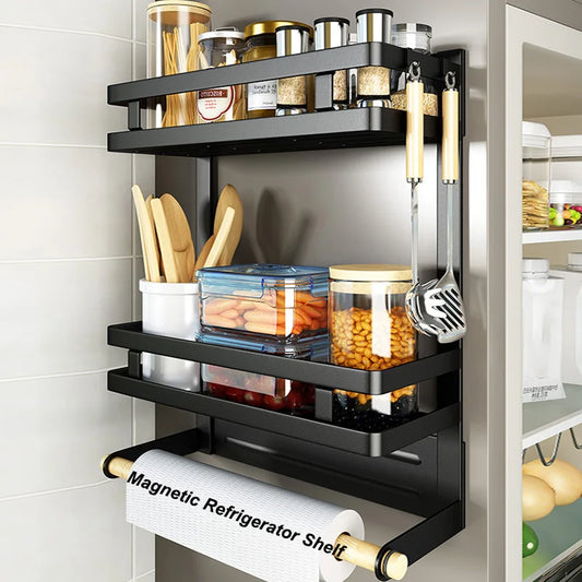 Magnetic Refrigerator Side Shelf - 2-Layer Kitchen Storage Organizer