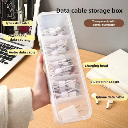 Clear Cable Organizer Box with Lid - Desktop Cord Storage Case
