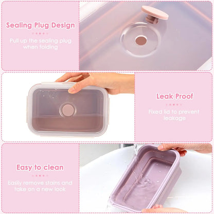 Collapsible Silicone Food Containers Set of 4 - Foldable Lunch Boxes with Lids