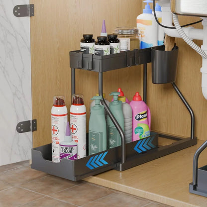 Under Sink Organizer - 2-Tier Pull-Out Storage Rack for Kitchen & Bathroom
