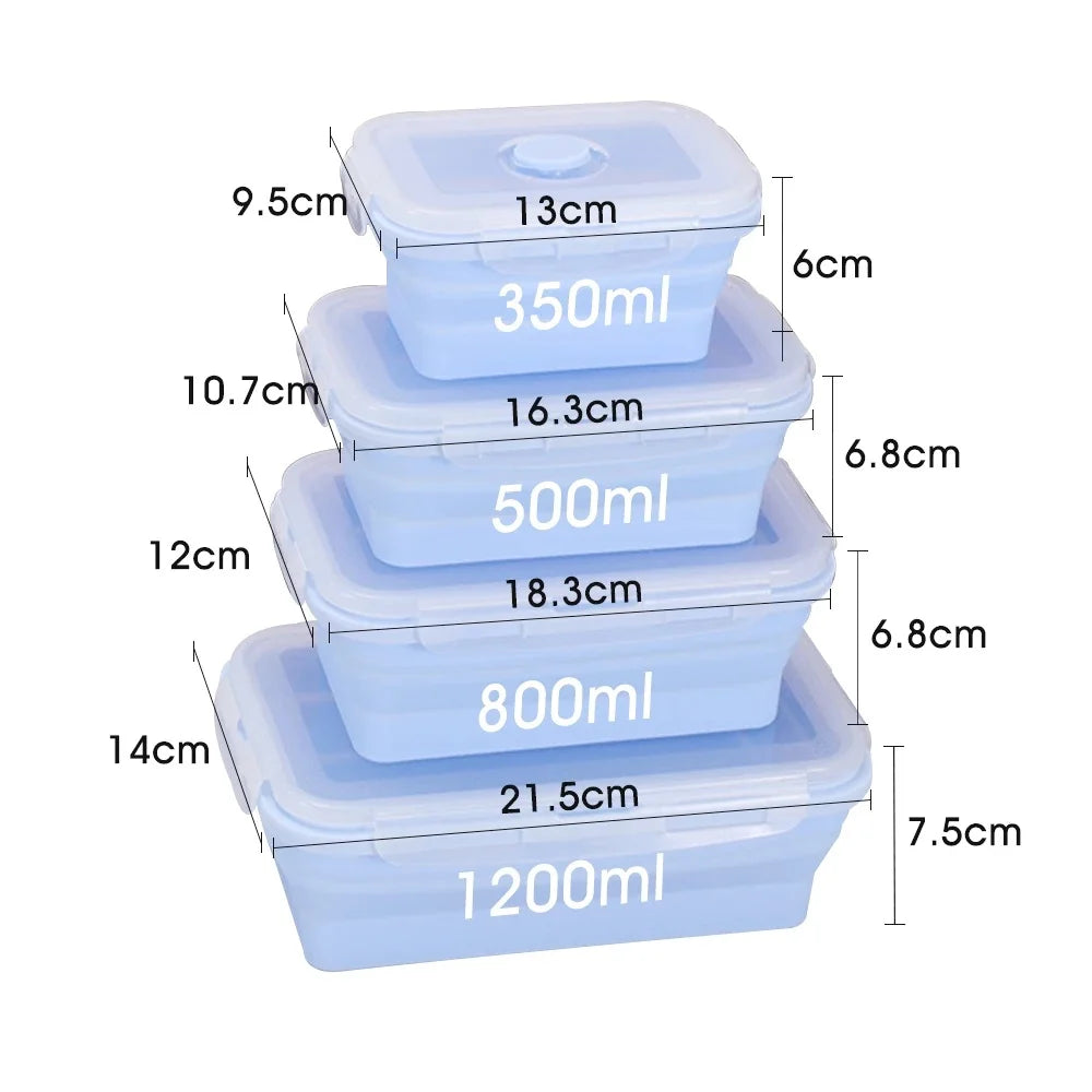 Collapsible Silicone Food Containers Set of 4 - Foldable Lunch Boxes with Lids