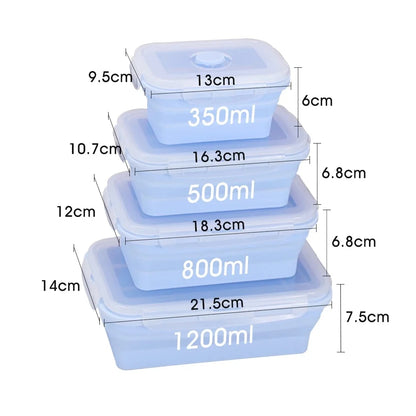 Collapsible Silicone Food Containers Set of 4 - Foldable Lunch Boxes with Lids