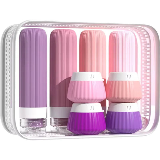 8PCS Travel Toiletry Set  Travel-Sized Toiletries Travel Containers Leak-Proof Silicone Squeeze Travel Essentials Cream Jar