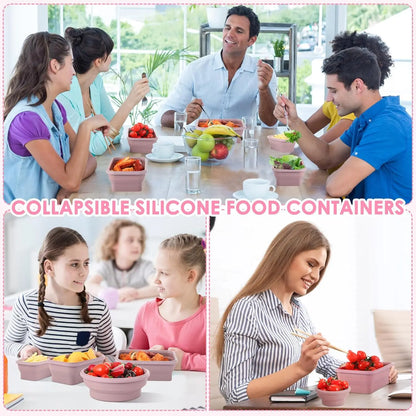 Collapsible Silicone Food Containers Set of 4 - Foldable Lunch Boxes with Lids