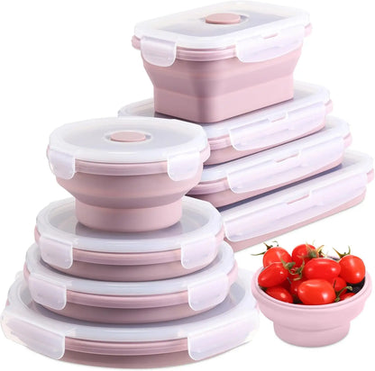 Collapsible Silicone Food Containers Set of 4 - Foldable Lunch Boxes with Lids