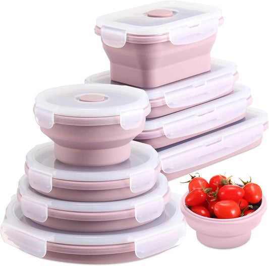 Collapsible Silicone Food Containers Set of 4 - Foldable Lunch Boxes with Lids