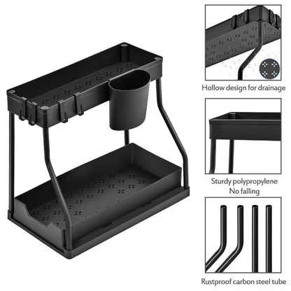 Under Sink Organizer - 2-Tier Pull-Out Storage Rack for Kitchen & Bathroom