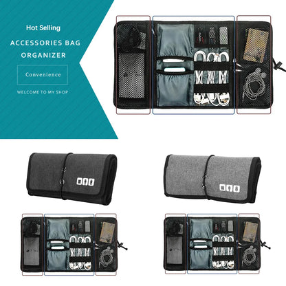 Electronic Organizer Cord Pouch, Travel Cable Charger Phone Accessories Bag Organizer Roll up Tech Carrying Case for USB Cables