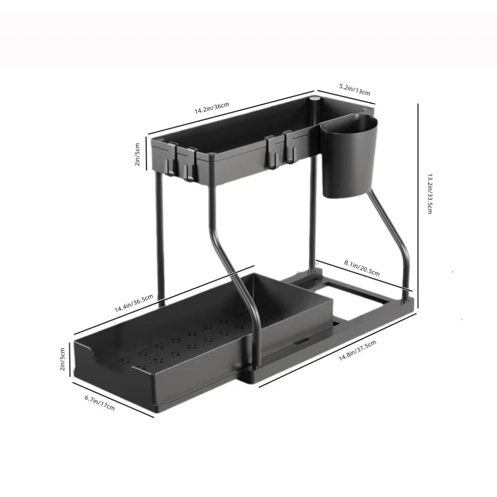 Under Sink Organizer - 2-Tier Pull-Out Storage Rack for Kitchen & Bathroom