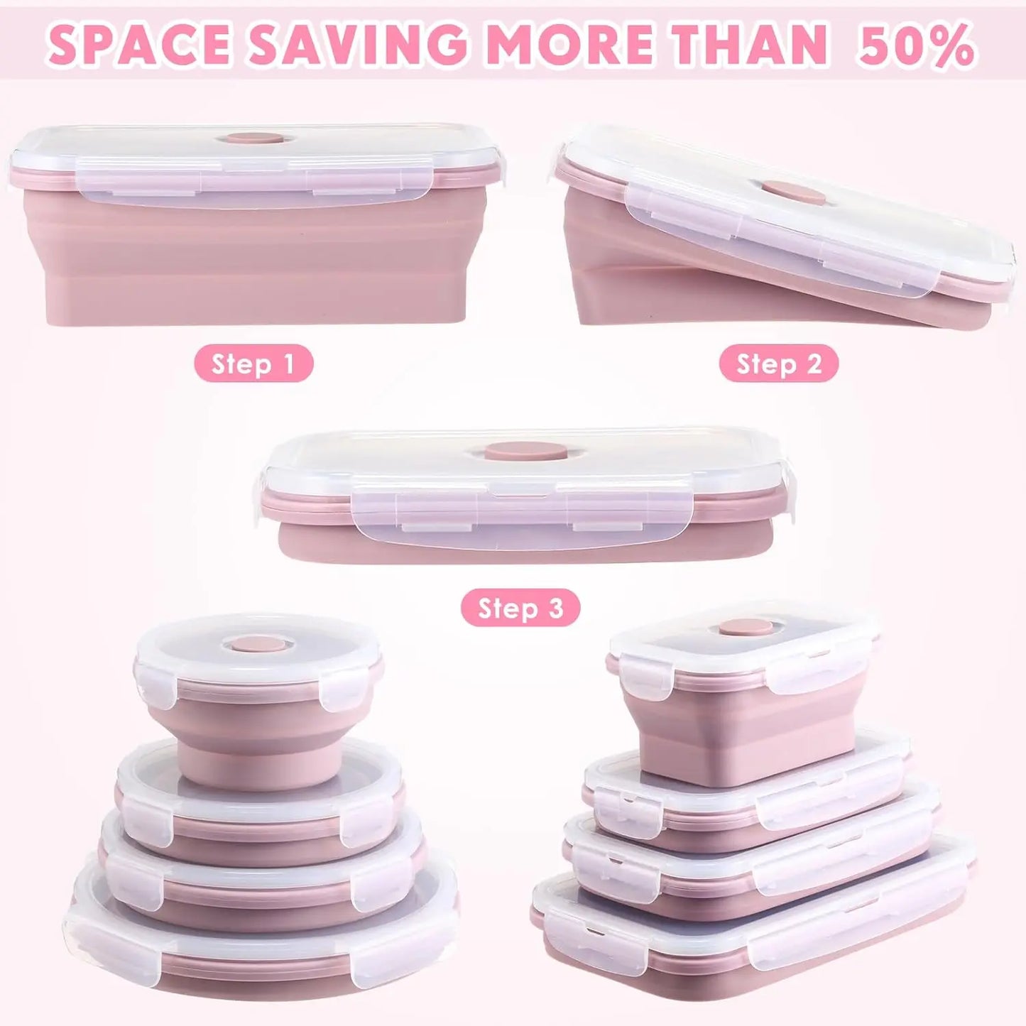 Collapsible Silicone Food Containers Set of 4 - Foldable Lunch Boxes with Lids