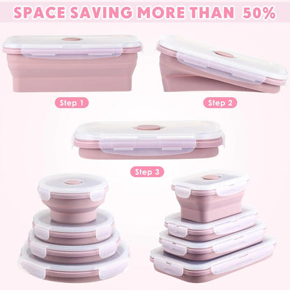 Collapsible Silicone Food Containers Set of 4 - Foldable Lunch Boxes with Lids