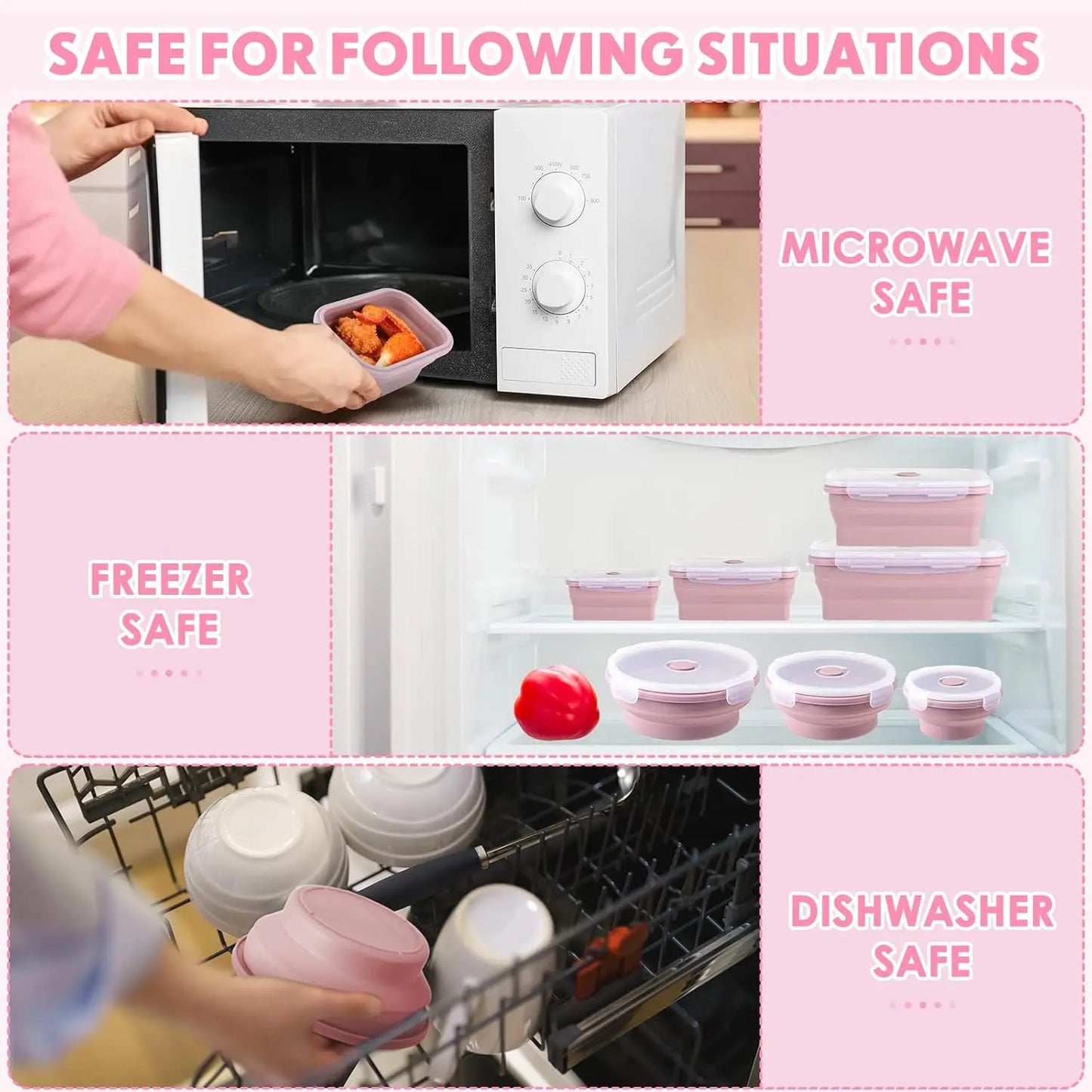 Collapsible Silicone Food Containers Set of 4 - Foldable Lunch Boxes with Lids