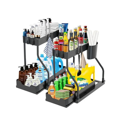 Under Sink Organizer - 2-Tier Pull-Out Storage Rack for Kitchen & Bathroom
