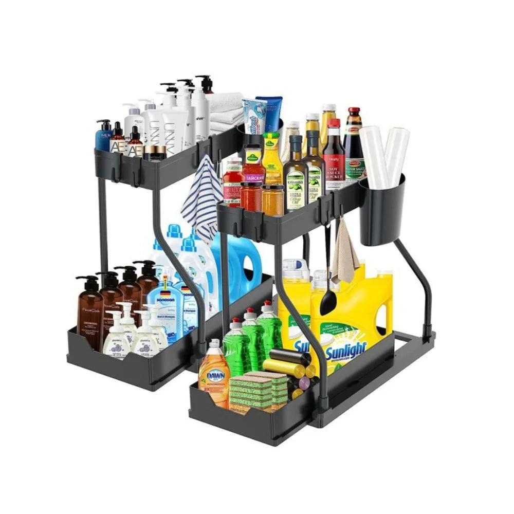 Under Sink Organizer - 2-Tier Pull-Out Storage Rack for Kitchen & Bathroom