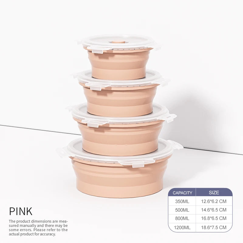 Collapsible Silicone Food Containers Set of 4 - Foldable Lunch Boxes with Lids