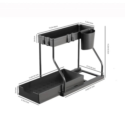 Under Sink Organizer - 2-Tier Pull-Out Storage Rack for Kitchen & Bathroom