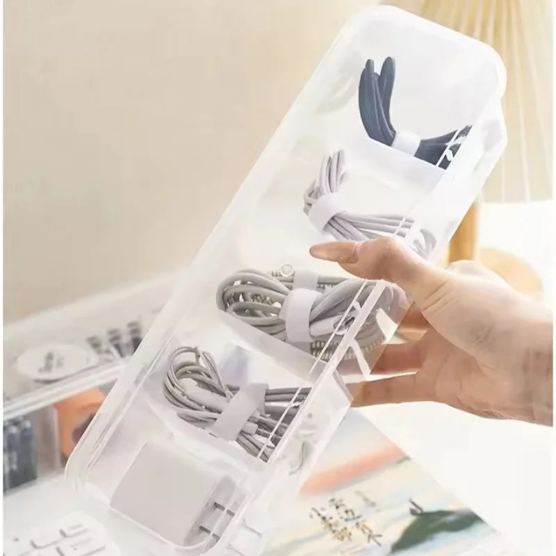 Clear Cable Organizer Box with Lid - Desktop Cord Storage Case