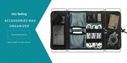 Electronic Organizer Cord Pouch, Travel Cable Charger Phone Accessories Bag Organizer Roll up Tech Carrying Case for USB Cables