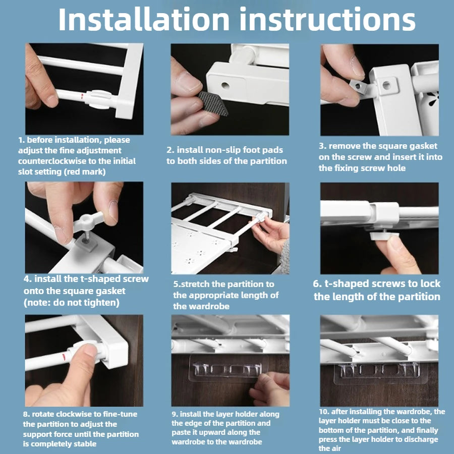 Adjustable Closet Shelf Organizer - Expandable Tension Rod Storage Rack