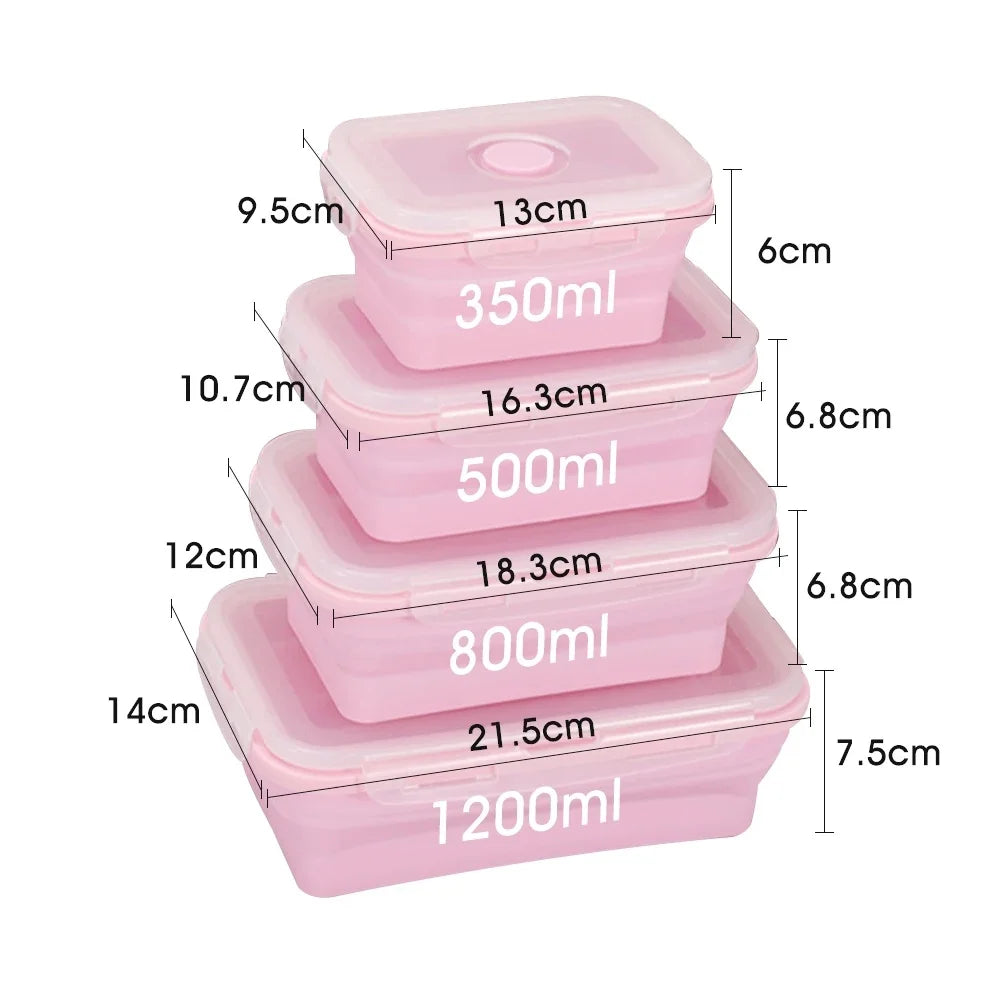 Collapsible Silicone Food Containers Set of 4 - Foldable Lunch Boxes with Lids