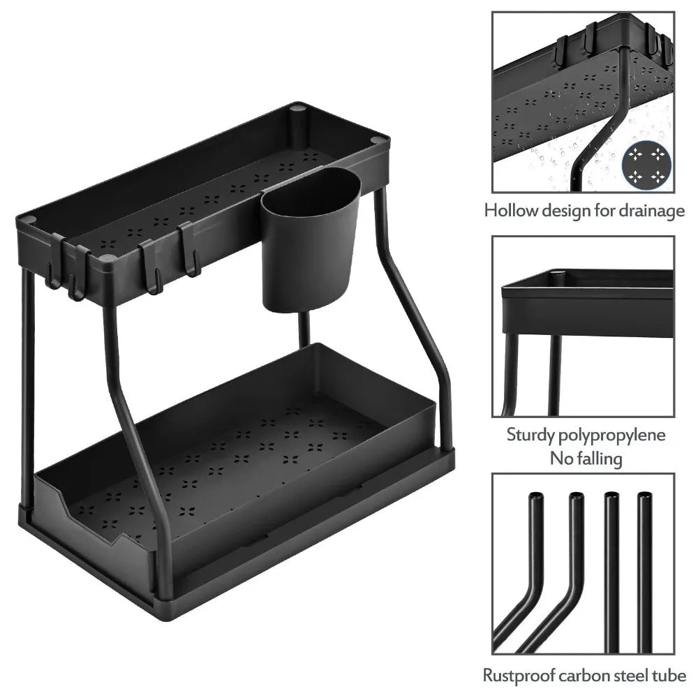 Under Sink Organizer - 2-Tier Pull-Out Storage Rack for Kitchen & Bathroom