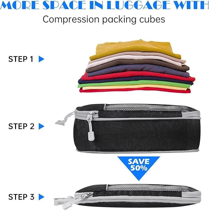 Compression Packing Cubes Set - Expandable Mesh Travel Luggage Organizers