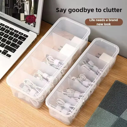 Clear Cable Organizer Box with Lid - Desktop Cord Storage Case