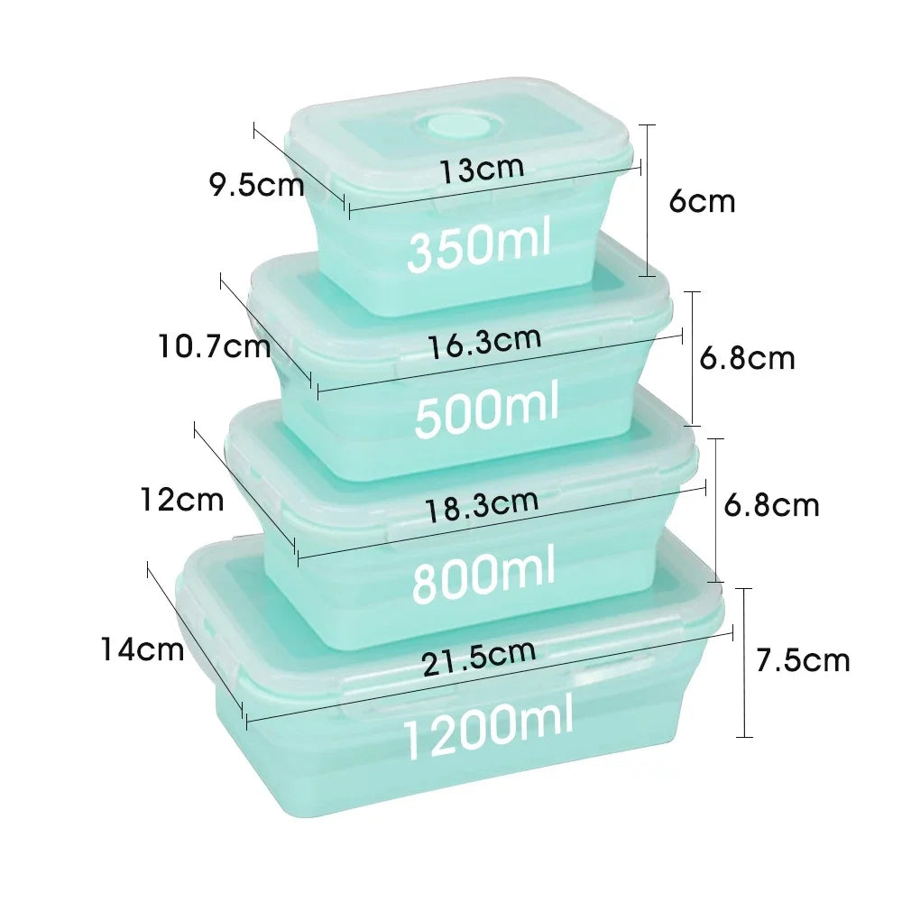 Collapsible Silicone Food Containers Set of 4 - Foldable Lunch Boxes with Lids
